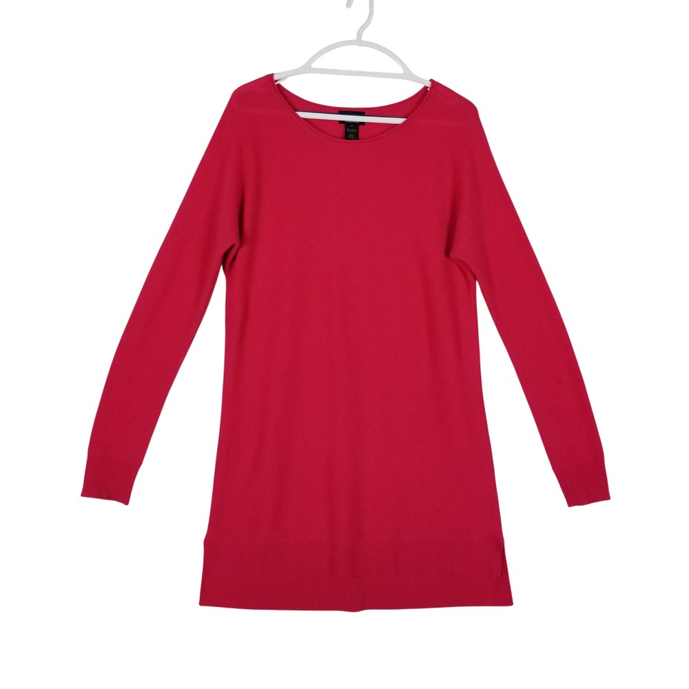 Halogen Tunic Sweater Womens Medium Pink Wool Cashmere Blend Side Slit Crew Neck